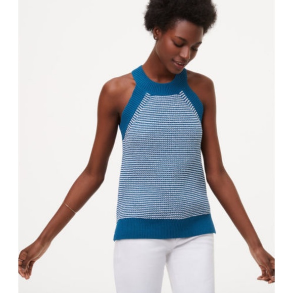 ⚡️ LOFT Teal & White Halter Sweater Tank Vest XS - Picture 1 of 6